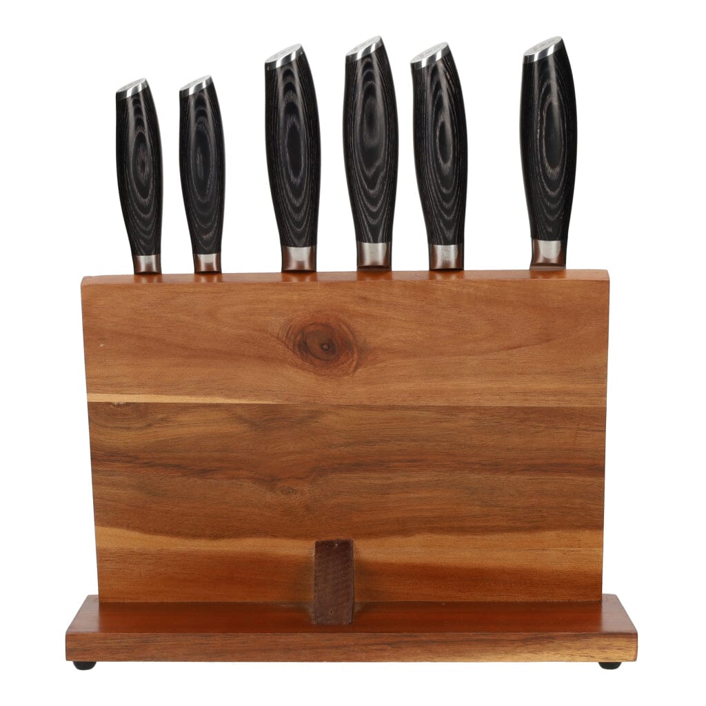 Damast Pakka Wood 6-Delige Messenset + Magnetisch Messenblok Messenset met blok Shinrai Japan