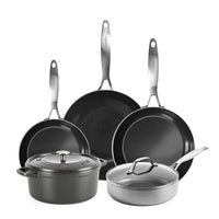 Batterie de cuisine GreenPan - Geneva XL 6 pièces (18/24/24/28/28 cm) : 2 poêles à frire, 1 cocotte avec couvercle, 1 wok et 1 plat à gratin.