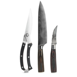 Shinrai Knives - Damascus Print 3-Piece Outdoor Knife Set Shinrai Japan - Damascus Print 3-delige Outdoor Messenset Messenset Shinrai Japan