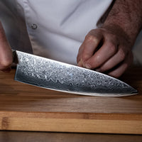 Shinrai Japan - Damast Pakka Wood 6-delige Messenset + Magnetisch Messenblok Scalae - Acacia hout Shinrai Japan