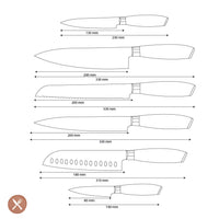 Shinrai Knives - Damast Pakka Wood 6-delige Messenset + Messenblok Stans Messenset met blok Shinrai Knives