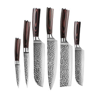 Couteaux Shinrai - Coffret de 6 couteaux en acier inoxydable martelé + Bloc à couteaux double face Cito avec bloc