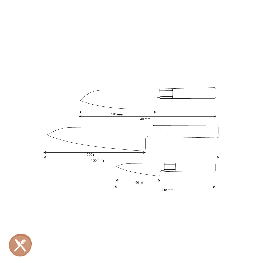 Shinrai Knives - Kurayami 3-delige Damascus Messenset - Koksmes + Santoku + Schilmes Messenset Shinrai Knives