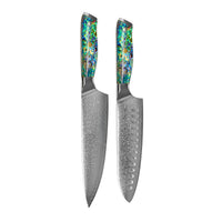 Couteaux Shinrai - Coffret de 2 couteaux damas « Bijoux en nacre » - Couteau de chef + Couteau Santoku