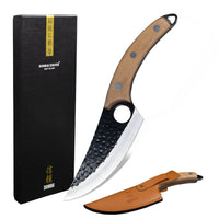 Couteaux Shinrai - Couteau de chef gladiateur en acier inoxydable avec étui - Couteau de chef d'extérieur marron