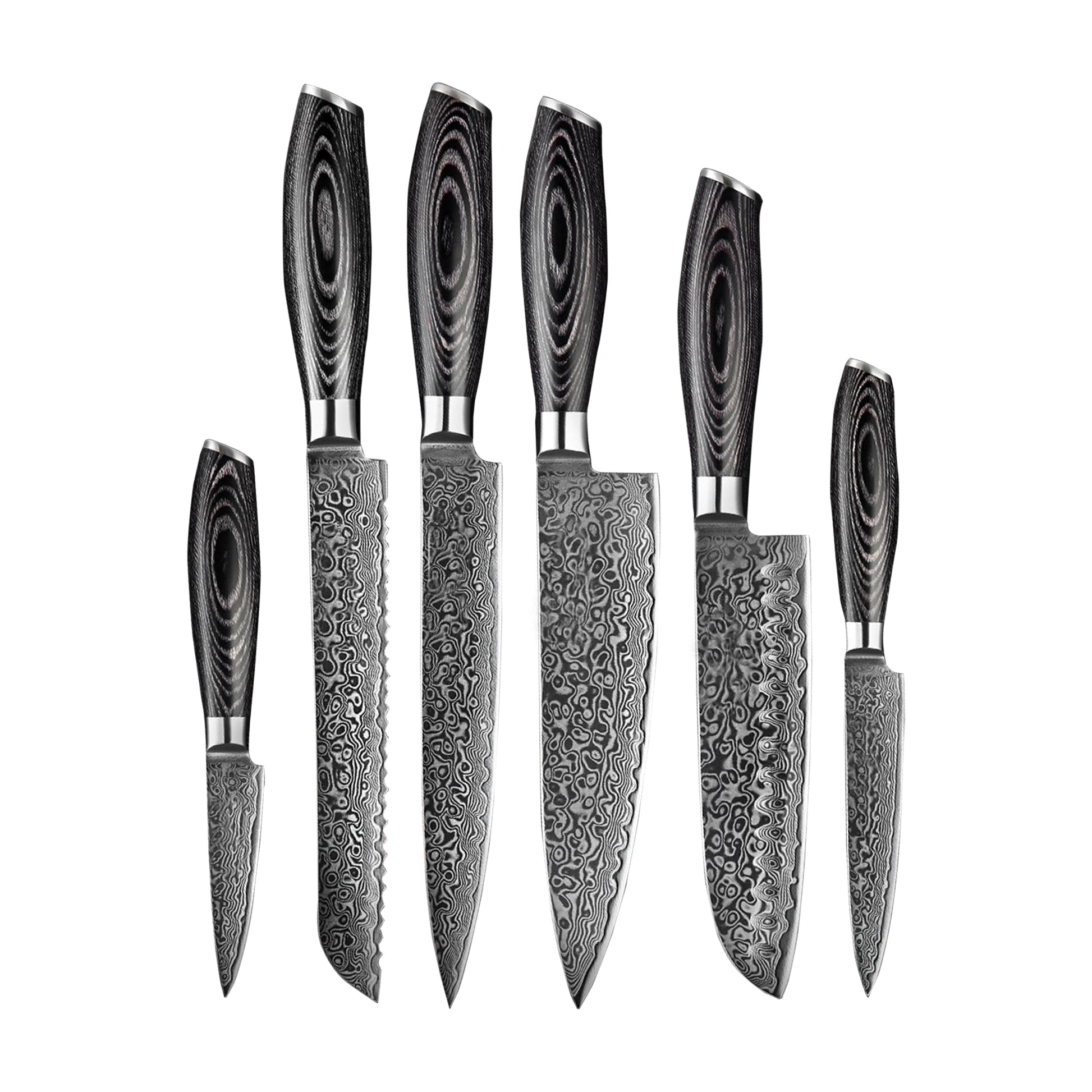 Damast Pakka Wood Series - 6-delige messenset + Acacia houder style 1 Home & Garden KookGigant