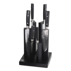 Yaxell - Ran Tower 6-Piece Knife Set with Magnetic Knife Block - Beech Wood Black Japans Yaxel Ran Tower magneetblok beukenhout zwart gelakt met 6 messen Yaxell