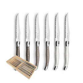 Lou Laguiole - Tradition 6 Steak Knives - Pepper/Pearl/Taupe Lou Laguiole - 6-pc steak knives in wooden box - mixed color (pepper/pearl/taupe) Steakmes Lou Laguiole