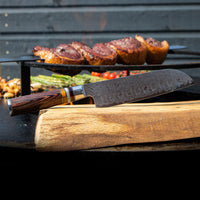 Micarta Jewels 7-delige Damascus Messenset + Acacia houder dubbelzijdig Messensets Shinrai Japan