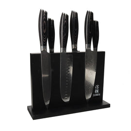 Shinrai Japan - Damask Pakka Wood 6-piece Knife Set + Magnetic Knife Block Double-Sided - Black