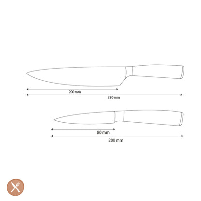 Shinrai Knives - Hammered Stainless Steel 2-Piece Knife Set - Chef's Knife + Paring Knife