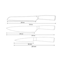 Shinrai Knives - Ensemble de 3 couteaux en acier inoxydable martelé - Couteau de chef + Couteau à pain + Couteau d'office
