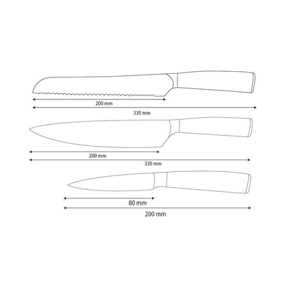 Shinrai Knives - Ensemble de 3 couteaux en acier inoxydable martelé - Couteau de chef + Couteau à pain + Couteau d'office