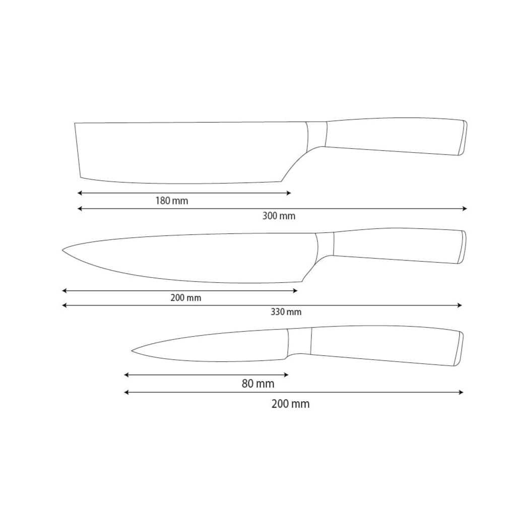 Shinrai Knives - Ensemble de 3 couteaux en acier inoxydable martelé - Couteau de chef + Nakiri + Couteau d'office
