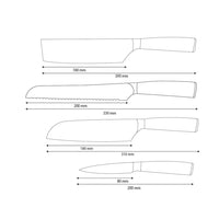 Shinrai Knives - Ensemble de 4 couteaux en acier inoxydable martelé - Santoku + Couteau à pain + Nakiri + Couteau d'office
