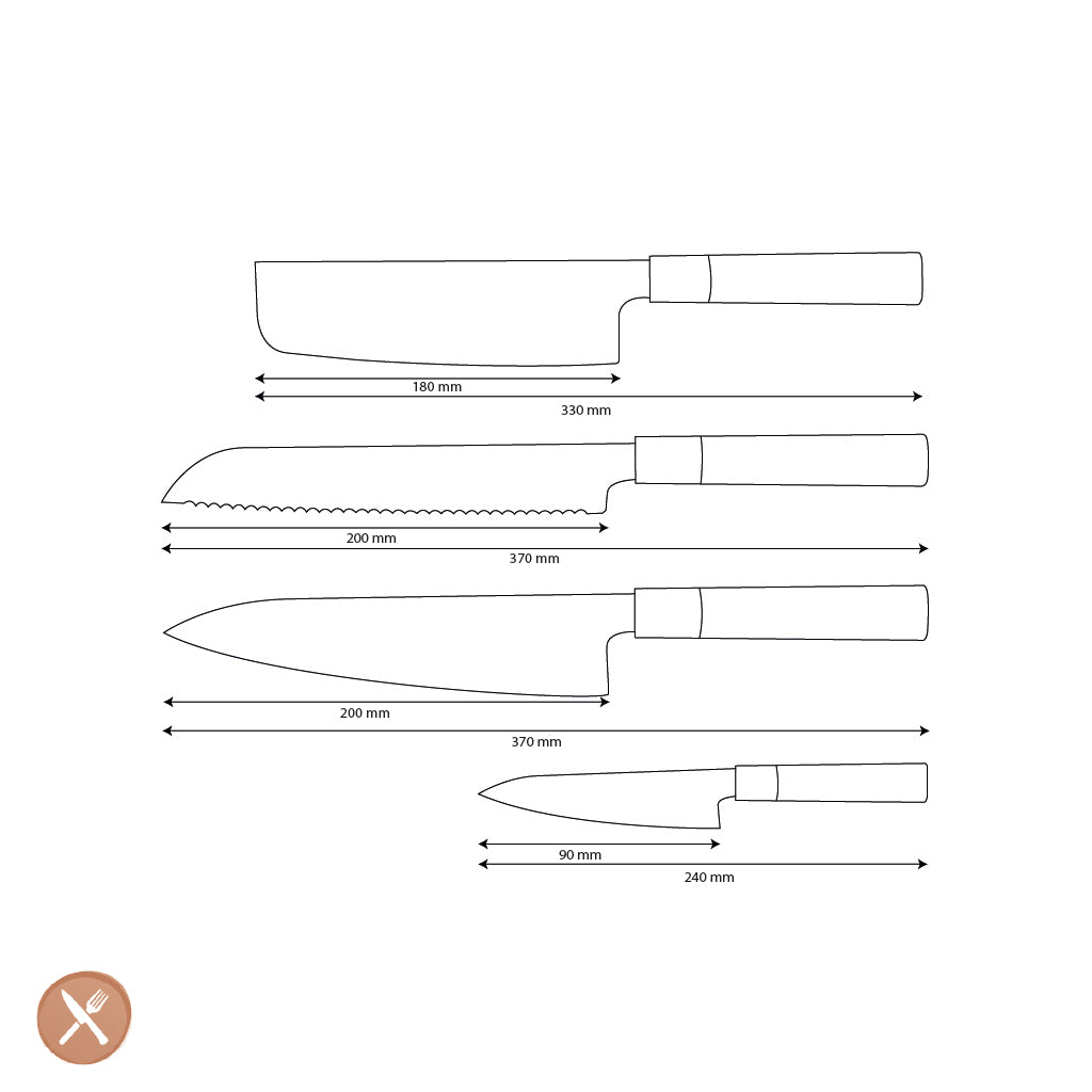 Shinrai Knives - Takumi Kaza 4-Piece Damascus Knife Set - Chef's Knife + Bread Knife + Nakiri + Paring Knife