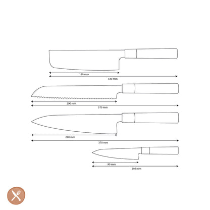 Shinrai Knives - Takumi Kaza 4-Piece Damascus Knife Set - Chef's Knife + Bread Knife + Nakiri + Paring Knife