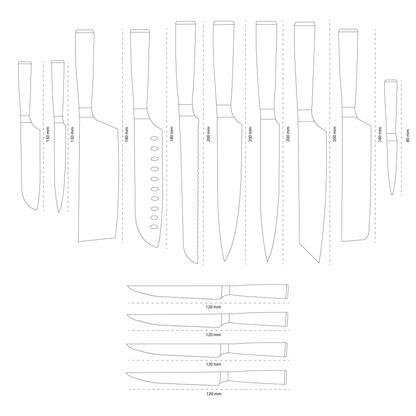 Shinrai Knives - Ensemble de 14 couteaux imprimés Damas - Ensemble Master Collection XXL