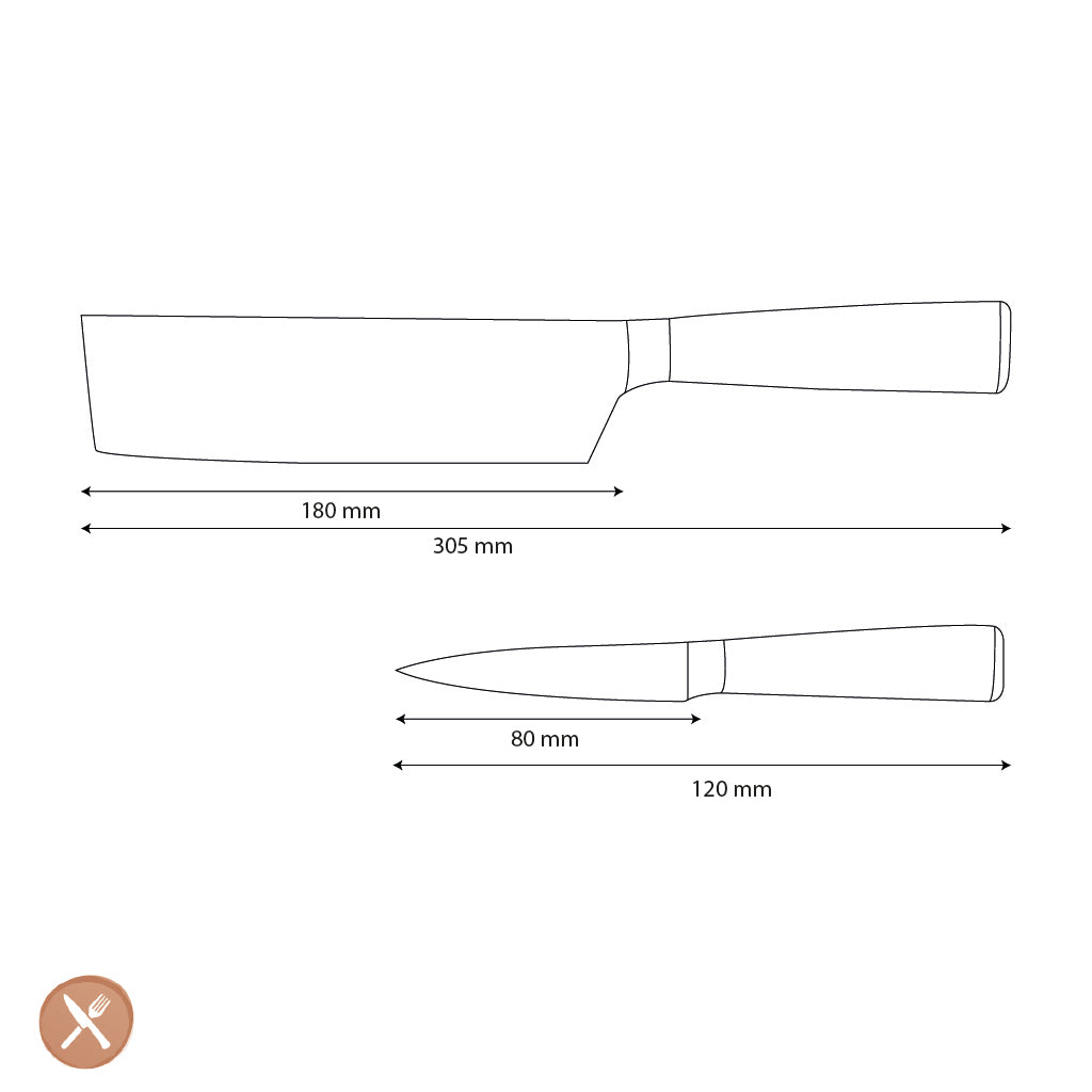 Couteaux Shinrai - Ensemble de 2 couteaux imprimés Damas - Nakiri + couteau d&#39;office