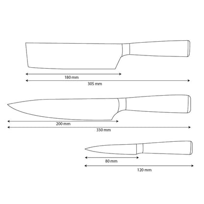 Shinrai Knives - Damascus Print Epoxy Onyx 3-Piece Knife Set - Chef's Knife + Nakiri + Paring Knife