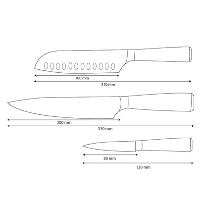 Shinrai Knives - Damascus Print Epoxy Onyx 3-Piece Knife Set - Chef's Knife + Santoku + Paring Knife
