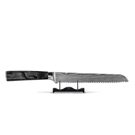 Shinrai Knives - Damascus Print Epoxy Onyx Bread Knife 20 cm
