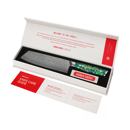 Shinrai Knives - Mother of Pearl Jewels Damascus Nakiri knife 20 cm