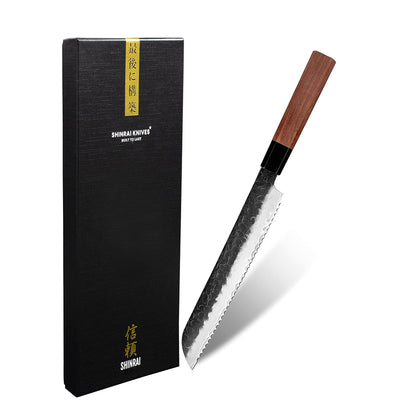Shinrai Knives - Kurayami Damascus Bread Knife 20 cm