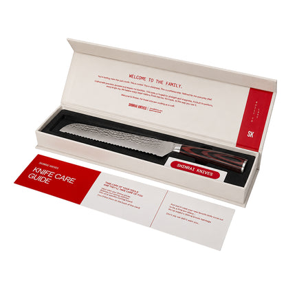 Shinrai Knives - Ensemble de 3 couteaux en acier inoxydable martelé - Couteau de chef + Couteau à pain + Couteau d'office