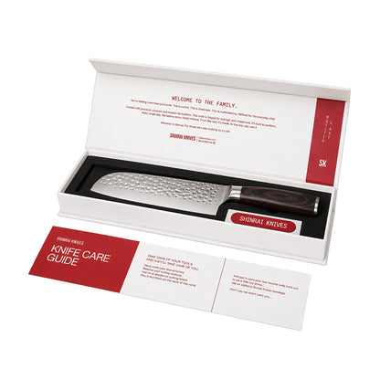 Shinrai Knives - Hammered Stainless Steel 2-Piece Knife Set - Santoku + Paring Knife
