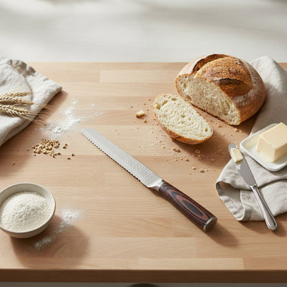 Acier inoxydable martelé - Couteau à pain 20 cm