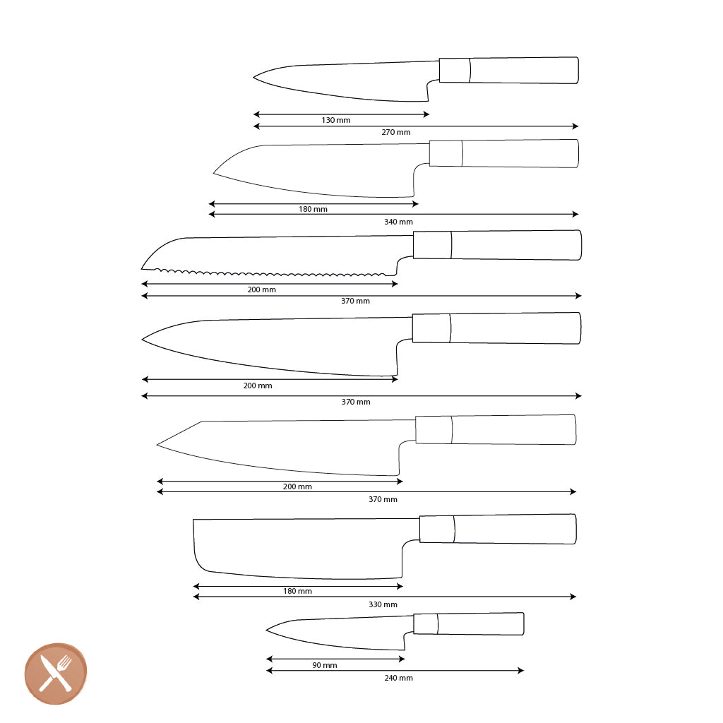 Shinrai Knives - Ensemble de couteaux Damas 7 pièces Takumi Kaza