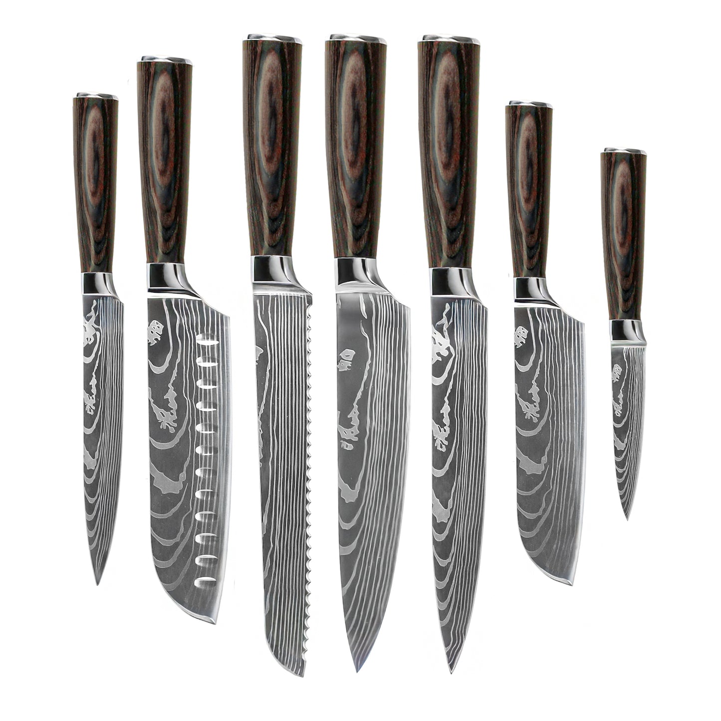 Shinrai Knives - Ensemble de couteaux 7 pièces imprimé Damas