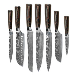 Shinrai Japan - Ensemble de couteaux 7 pièces imprimé Damas