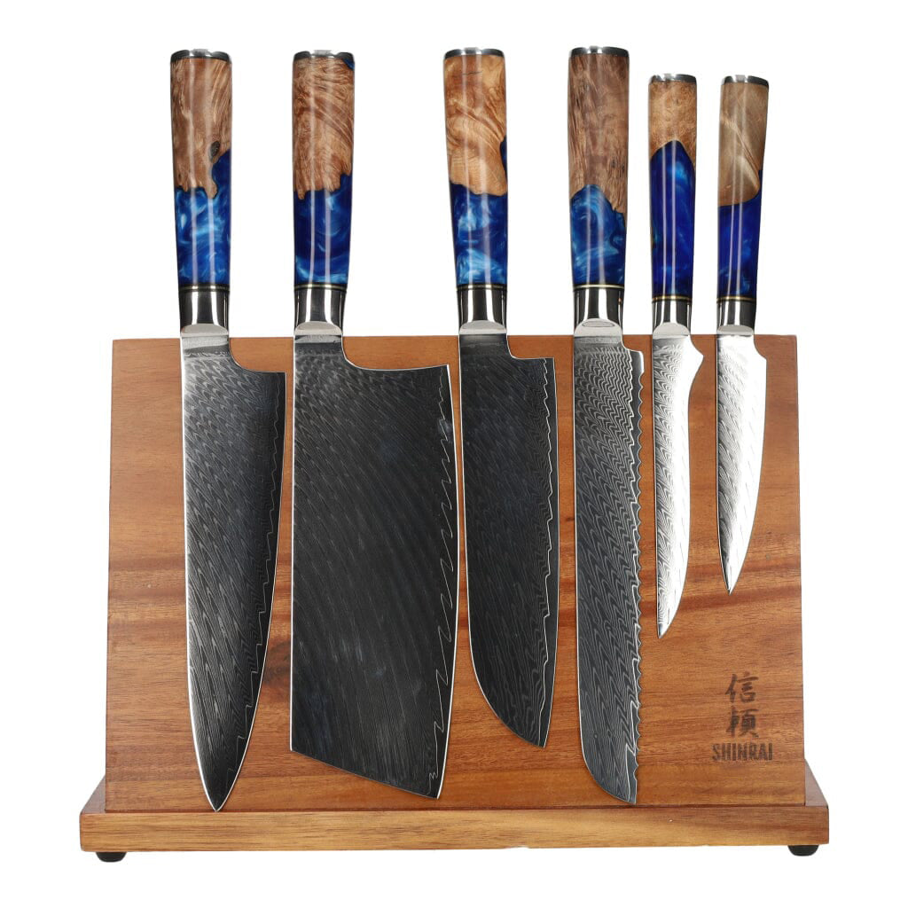Epoxy Sapphire 6-piece Knife Set + Magnetic Knife Block