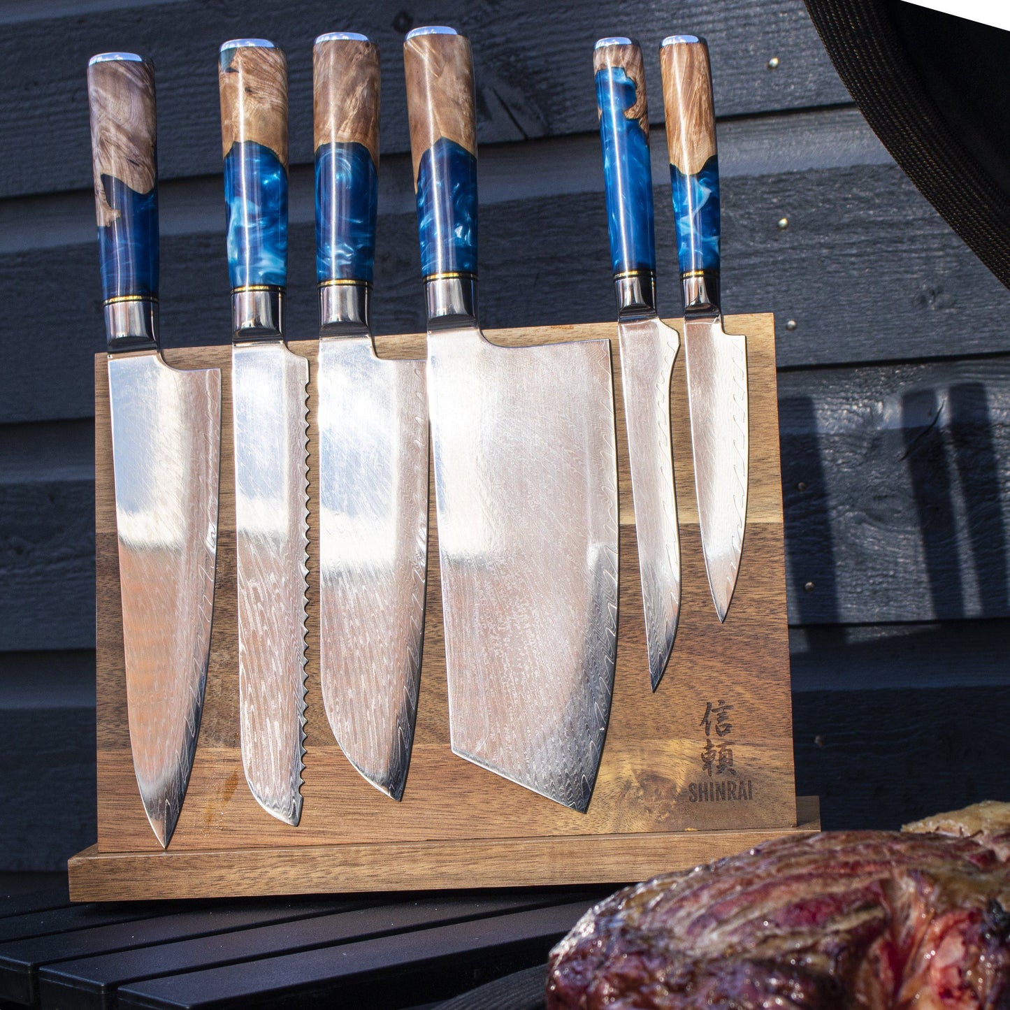 Epoxy Sapphire 6-piece Knife Set + Magnetic Knife Block