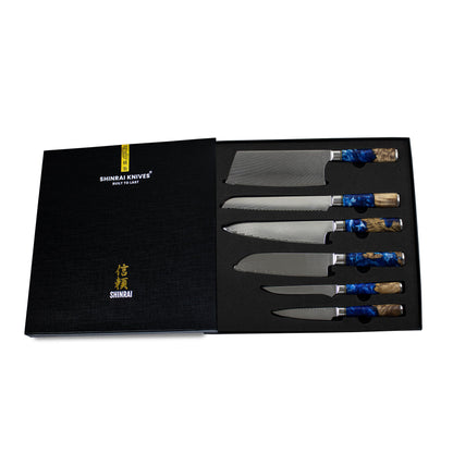 Epoxy Sapphire 6-piece Knife Set + Magnetic Knife Block