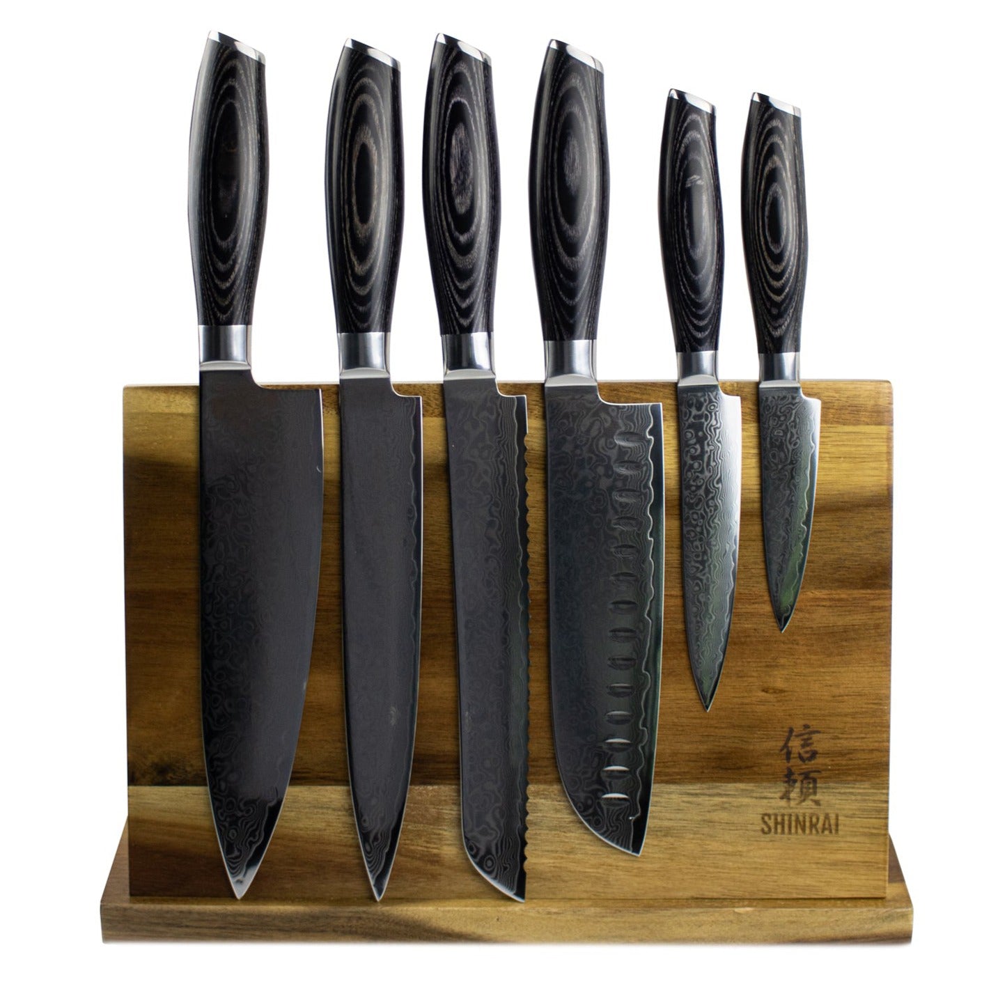 Damask Pakka Wood 6-Piece Knife Set + Magnetic Knife Block Single Sided