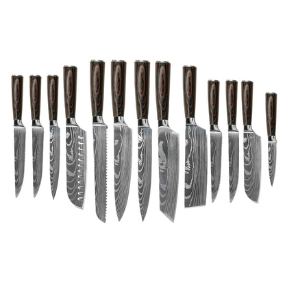 Shinrai Knives - Damascus Print 14-piece Knife Set - Master collection XL set + Block