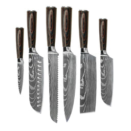 Shinrai Knives - Damascus Print 7-piece Knife Set