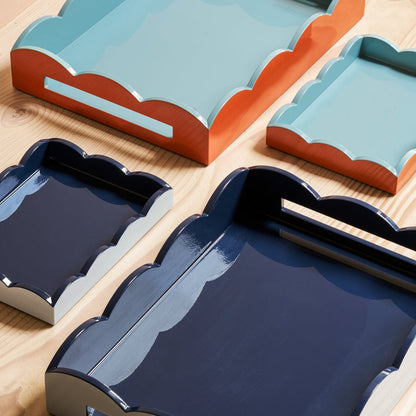 Addison Ross - Scalloped Tray - Pale Denim & Navy - 28x20 cm