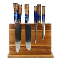 Epoxy Sapphire 6-delige Damascus Messenset + Magnetisch Messenblok Messenset met blok Shinrai Knives 