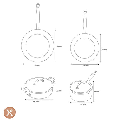 GreenPan - Barcelona Pro XL 6-delige Pannenset 18/24/28/30 cm - steelpan met deksel + 2 koekenpannen + stoofpan met deksel Pannenset GreenPan 