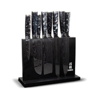 Shinrai Japan - Damascus Print Onyx Epoxy 9-delige Messenset + Magnetisch Messenblok Dubbelzijdig - Zwart Shinrai Japan 