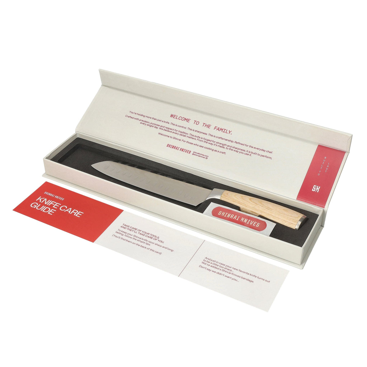 Couteaux Shinrai - Coffret de 6 couteaux Akari à motif damassé + bloc magnétique - Couteaux Shinrai à lame simple face