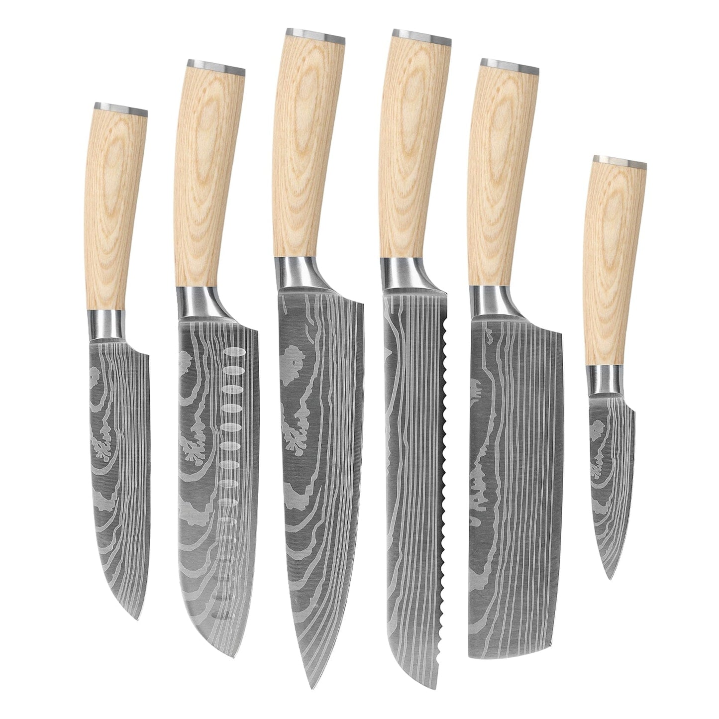 Shinrai Knives - Akari Damascus Print 6-delige Messenset + Messenblok Stans Messenset met blok Shinrai Knives 