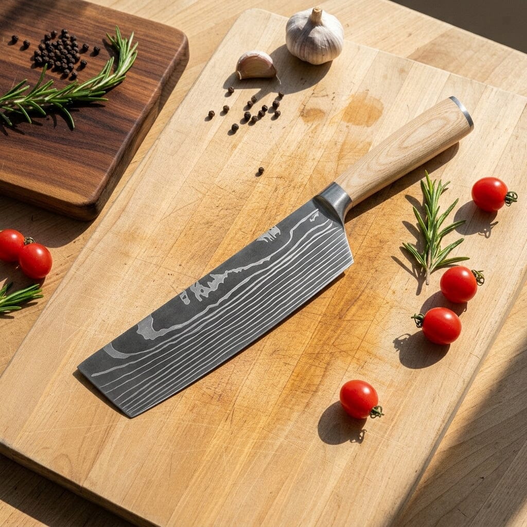 Shinrai Knives - Akari Damascus Print Nakiri mes 18 cm Nakirimes Shinrai Knives 