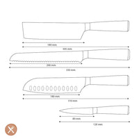 Shinrai Knives - Damascus Print 4-delige Messenset - Santoku + Broodmes + Nakiri + Schilmes Messenset Shinrai Knives 