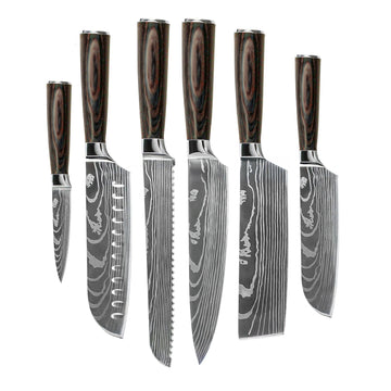 Shinrai Knives - Damascus Print 6-delige Messenset Messenset Shinrai Knives 