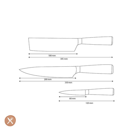 Shinrai Knives - Damascus Print Epoxy Onyx 3-delige Messenset - Koksmes + Nakiri + Schilmes Messenset Shinrai Knives 